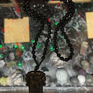 Black Beaded Necklace with Intricate Pendant